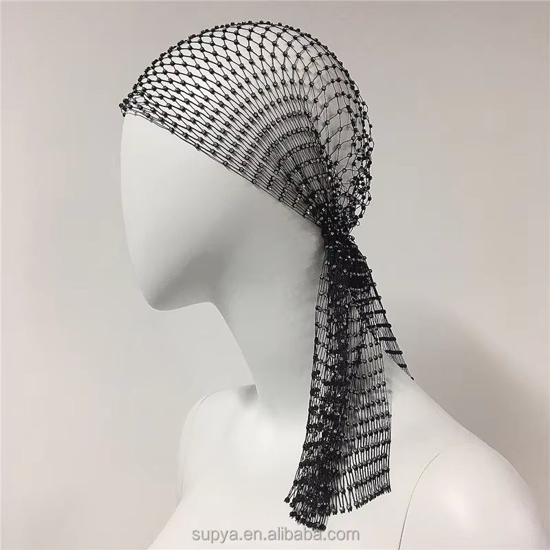 Women Hair Accessories Full Diamond Elastic Hair Band Fashion Personalized Mesh Headband Outdoor Carnival Party Rhinestone Durag